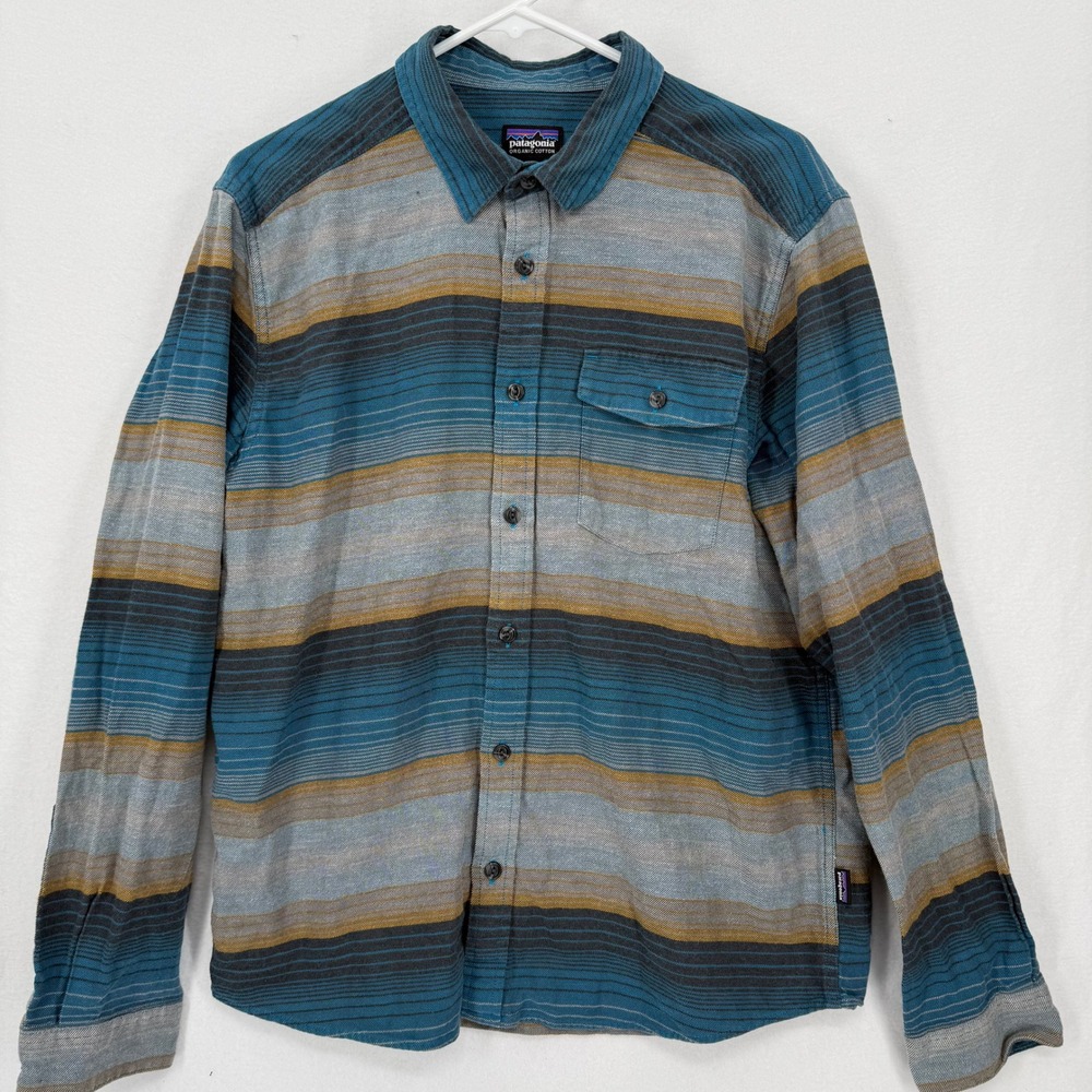 Patagonia Mens Fjord Flannel Shirt Blue Gray Stripe Organic Cotton STY54020 FA17